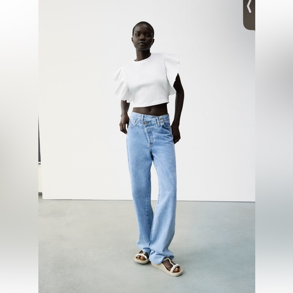 Zara Ruffle Ribbed Open Back Blouse - NWT - Picture 2 of 7